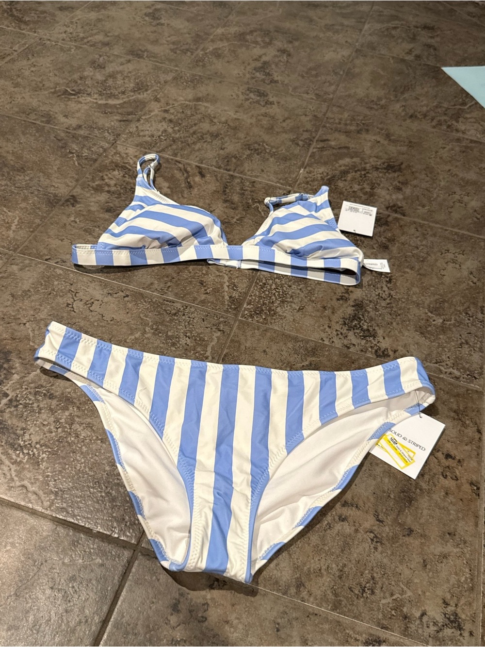 🫑Solid and Striped Blue and White Stripe Two-Piece Swim Set